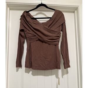NWT OGL Size L Brami Shelf Bra Hazelnut Brown Boatneck Crossover Long Sleeve Top